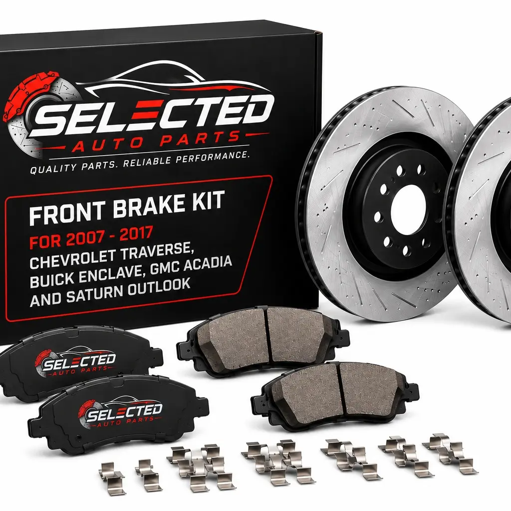 2007-2017 Chevrolet Traverse, Buick Enclave, GMC Acadia & Saturn Outlook Front Brake Kit – Drilled & Slotted 12.8" Rotors with Ceramic Brake Pads Replacement Set