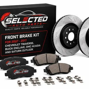 2007-2017 Chevrolet Traverse, Buick Enclave, GMC Acadia & Saturn Outlook Front Brake Kit – Drilled & Slotted 12.8" Rotors with Ceramic Brake Pads Replacement Set