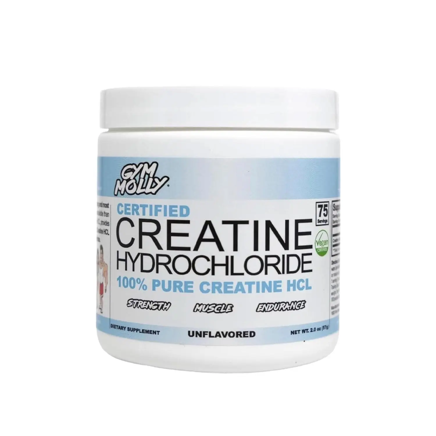 Gym Molly Creatine Hydrochloride Powder 100% Pure Creatine HCl 75 Servings 750mg Vegan Dietary Supplement for Men and Women