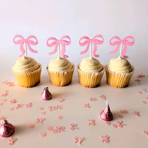 Pink Coquette Bows Cupcake Toppers Glossy Cardstock High-Quality Long-Lasting Perfect for Any Theme Celebration