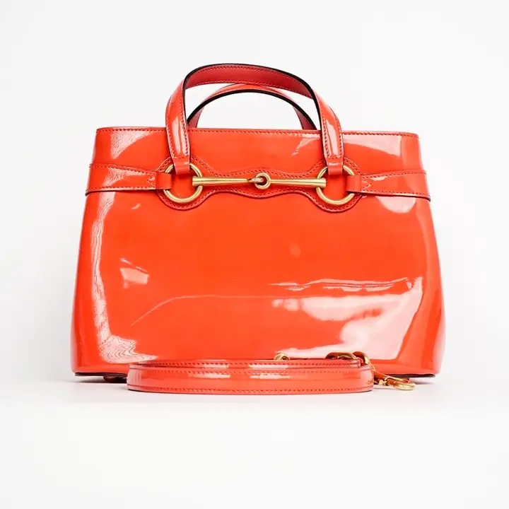 Pre-owned GUCCI Bright Bit Patent Leather 2 Way Handbag 24204765