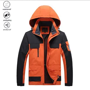 Men's Waterproof Windproof Hooded Outdoor Jacket Thickened Sports Hiking Running Camping Fishing Climbing Travel Casual Windproof Coat Machine Washable Orange Black