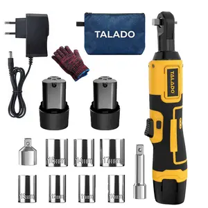TALADO 3/8" Cordless Ratchet Wrench Set, 30FT-LBS(40N.m) Electric Ratchet, 12V Extended Power Ratchet Wrench with Variable Speed, 7 Sockets, LED Light, 1 Adapter, Extension Bar, 2 Batteries, Best Gift Ideas for Men & DIYers