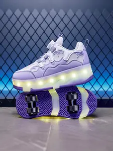 Gradient Glowing Roller Skates, Unisex Button-Release Charging Flash Light Sports Shoes, Anti-Slip Outdoor Leisure Inline Skates