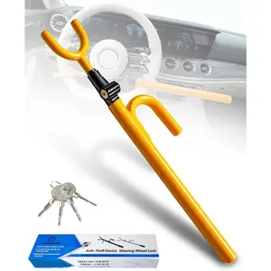 Steering Wheel Lock Anti-Theft car Device Car Wheel Locks Heavy Duty Vehicle Security Steering Wheel Lock for Truck Car Vehicles Van Lorry SUV with 4 Keys, Elongated Length MAX 30.5“ Yellow