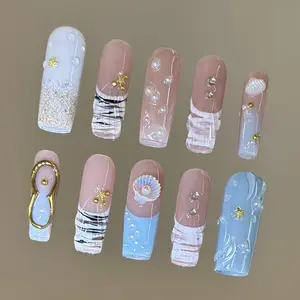 NailVesta  MARINE GLOW – 100% Handcrafted 3D Press-On Nails | Reusable, Long-Lasting, Salon-Quality