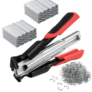 Hog Ring Pliers Kit with 100 Pcs 3/4 Inch C Clips, Hog Ring Plier Tool with C Type Hog Rings for Fencing, Cage, Upholstery, Car Cushion and Meat Sausage Casing