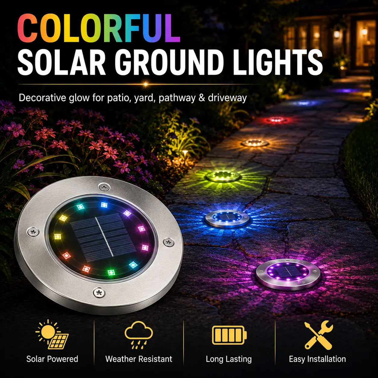 Flacchi Solar In-Ground Disk Lights, Waterproof Outdoor Landscape Lamps, Auto Solar Powered Lighting for Patio, Yard, Path & Driveway, 2/6/8/12 Packs Available | summergarden