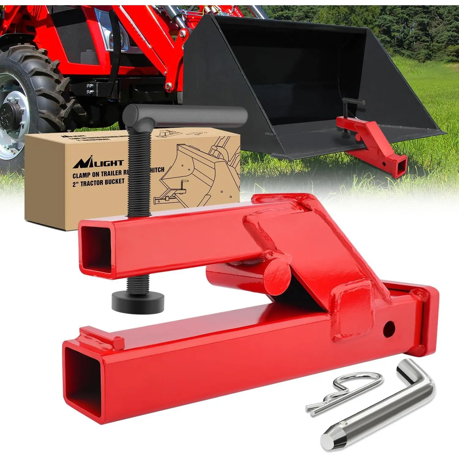 Nilight Heavy Duty Steel 2" Clamp-On Hitch Adapter - 2200 lbs Capacity, Gloss Finish Towing Accessory, Quick Connect Install for Tractor Bucket, Trailers, Boats, RV, Agriculture Vehicles, Rust Resistant