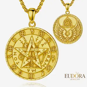 Dual-Sided Tetragrammaton Necklace, 925 Sterling Silver Pendant with Planetary Seals & Angel Wing Trinity Symbol, YHWH Jewelry for Ritual Power