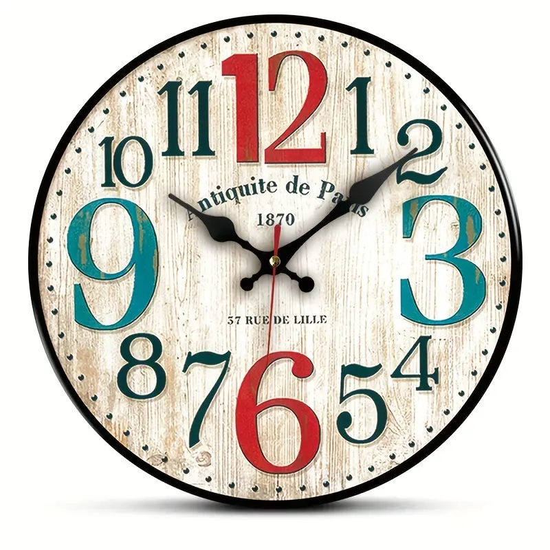 A Round Wooden Wall Clock, Creative Number Wood Grain Wall Clock, Suitable for Bedroom Living Room Office Kitchen, Silent Non-Ticking Decorative Clock, Battery Powered (Battery Not Included)