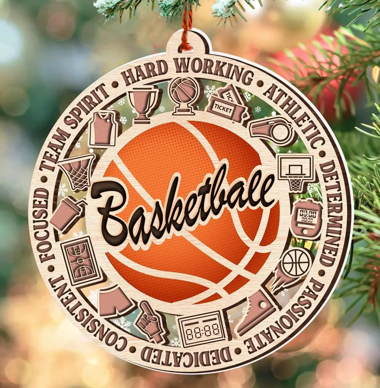 Basketball Ornaments for Christmas Tree - Basketball 2 Layer Wood & Acrylic Ornament Decor 2025 - Basketball Gifts for Men, Women - Gifts for Basketball Lover for Basketball Fan TSIMPLE