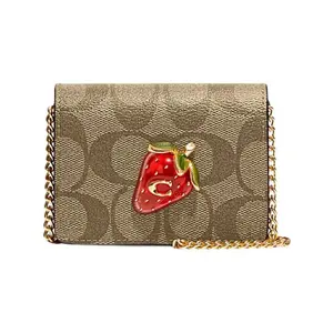 COACH Leather Mini Crossbody Bag with Strawberry Flap for Women in Brown and Red