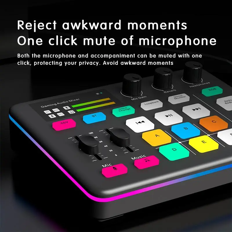 G1 RGB Gaming Audio Mixer - 5-Channel Sound Board with XLR Mic Input, Voice Effects, Phantom Power, RGB Lights, Volume Control, Rechargeable Recording Device for Streaming, Gaming