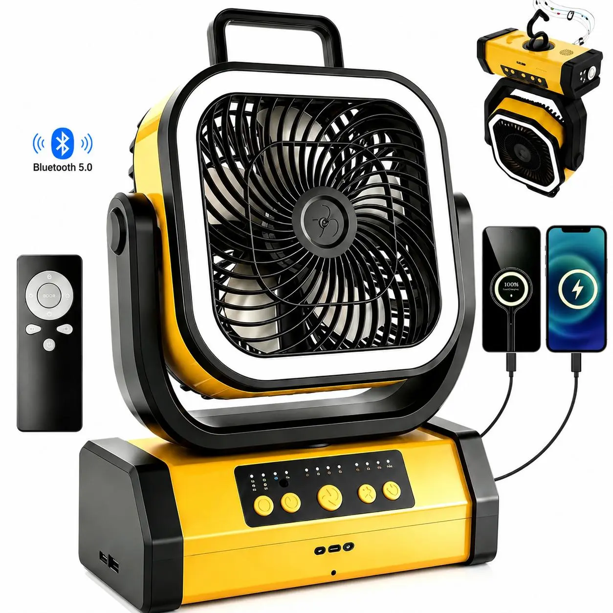 Rechargeable Camping Fan 30,000mAh Battery & LED Light - 360° Rotatable Hook, Portable Outdoor Camping Emergency Fan — Ideal for Soccer Moms, Tents, RVs, Construction Sites, Fishing, Power Outages, and Hurricane Emergencies  outdoorfun summervibes summerv