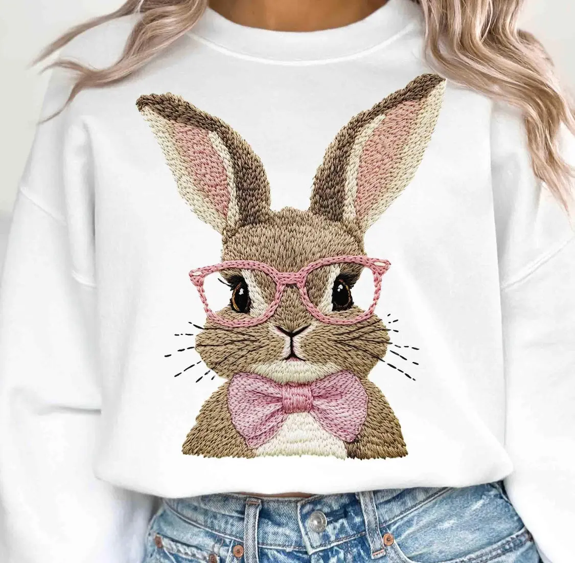 Retro Fluffy Bunny White Sweater