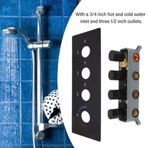 Shower Diverter Valve Concealed Thermostatic Mixer Brass 3 Way Valve Kit with 4 Round Knobs