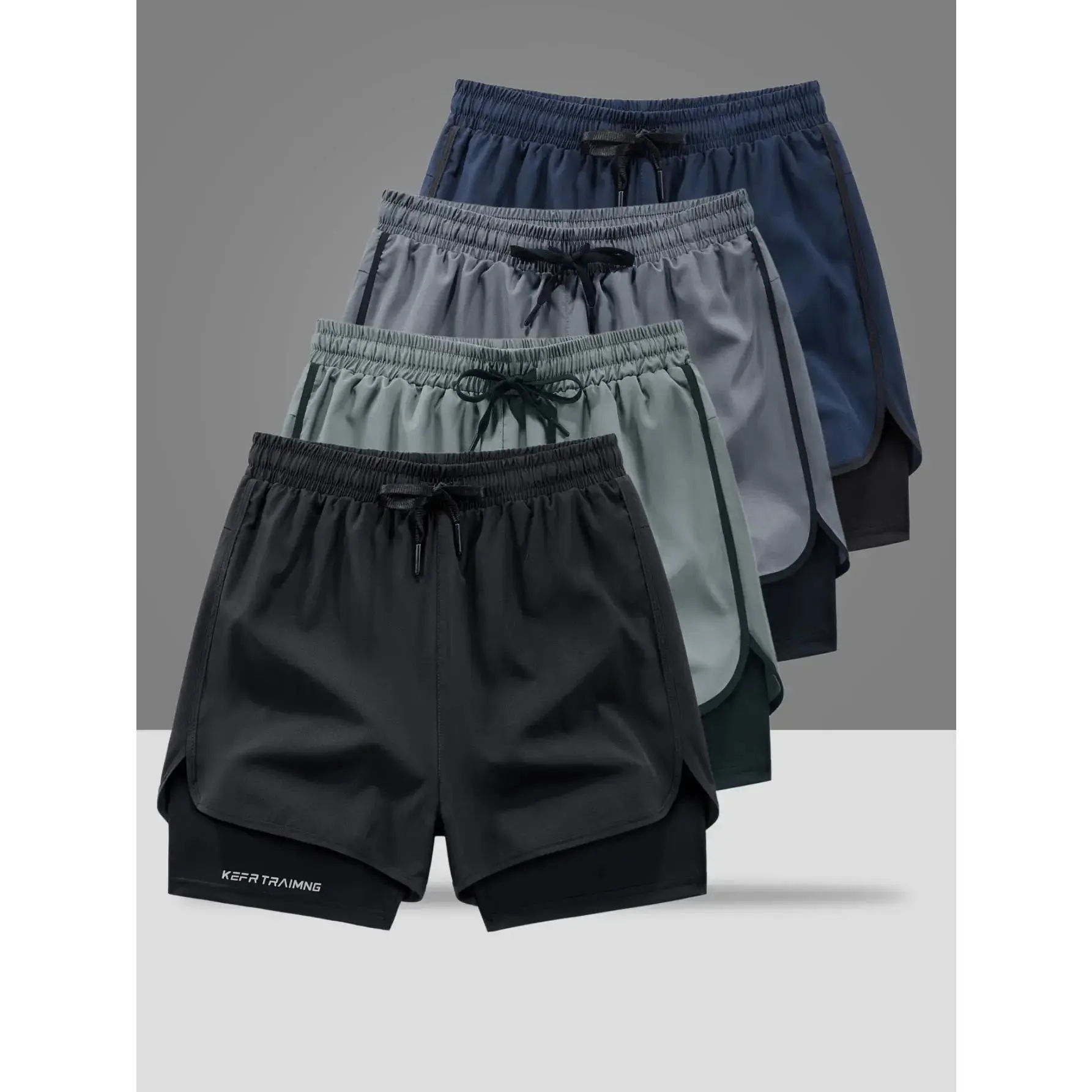 men's cargo shorts 4-pack with double-layer design sports shorts, featuring a loose outer layer and breathable quick-dry liner perfect for running, workouts, and everyday casual wear SpringStatements Tropical Menswear summer training, Quick Drying, Polyes