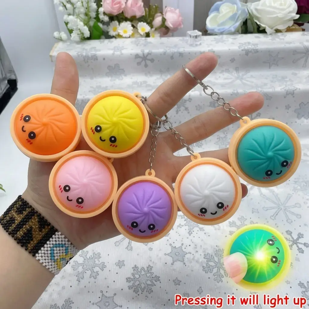Kawaii Dumpling Fashion Keychain with LED Light, Cute Collectibles and Aesthetic Bag Charm, Unisex Styling Accessory and Gift Ideas, Kawaii Accessories, Aesthetic Keychains, Keychain For Car Keys, Bag Charm Styling