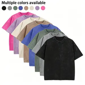 5 Pack Vintage Oversized Acid Wash T-Shirts Gym Heavyweight Cotton Washed Loose Fit Unisex Basic Tee Shirts