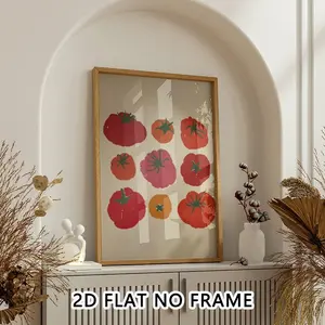 1PC Unframed 2D Flat Printed Canvas Wall Art, Vintage Tomato Pattern Fruit & Vegetable Themed Canvas Print, Modern Wall Decor for Living Room, Bedroom, Dining Room, Office Home Hanging Decoration