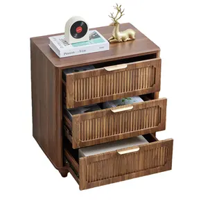 Giratree 3 Drawer Dresser, 15.67"D×23"W×27.56"H Mid-Century Modern Fluted Walnut Wood Chest of Drawers, Wide Nightstand Storage for Bedroom/Living Room/Dressing Room/Entryway (Max Weight 125 LBS)