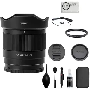 Viltrox AF 20mm f/2.8 Lens Compatible with Sony E Mount Bundle with UV Filter + Lens Cap Keeper + Cleaning Kit + Cleaning Cloth (5 Items)