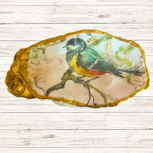 "Bird On a Branch" Decoupage Oyster Shell