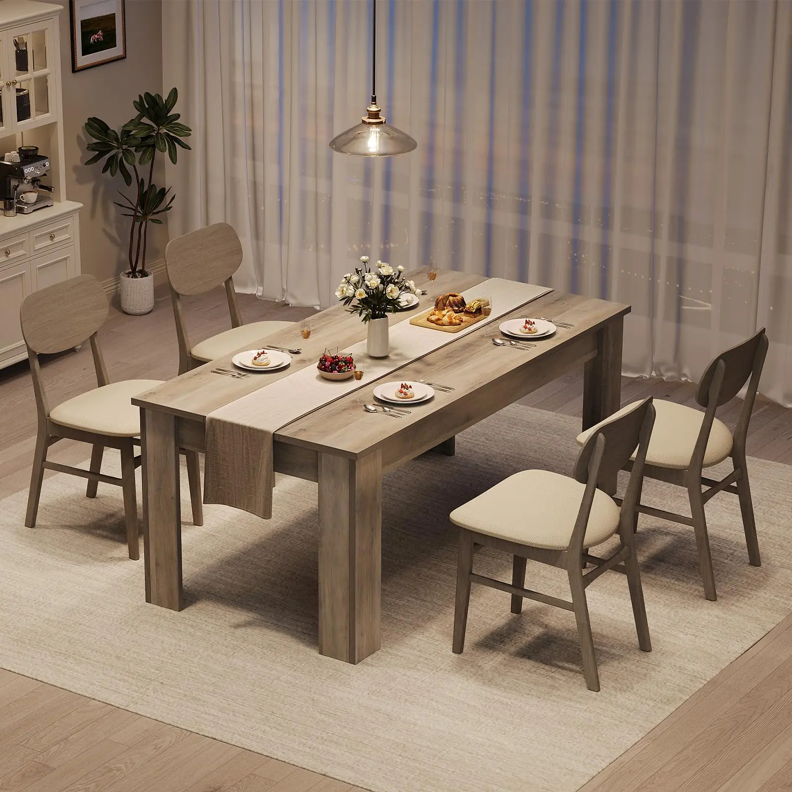 YJ-Garvee 63" Farmhouse Wood Dining Table for 4-6 People ,1pcs – Spacious Rectangular Kitchen Table, Ideal for Kitchen, Dining Room, and Living Room, Grey