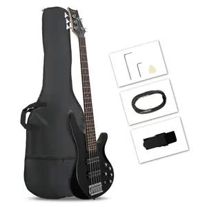 Name 44 Inch 5 String Electric Bass Guitar Black Basswood Body C-shaped Maple Neck Powerful Tones Controls Comfortable Handling Full Accessories H-H Pickup System Volume Tone Controls Adjustable Bridge