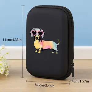 Heart Sunglasses Corgi Pattern Eva Hard Edge Earphone Cable Charger Storage Box, Simple Design Mesh Pocket, Durable Portable Accessories Organizer