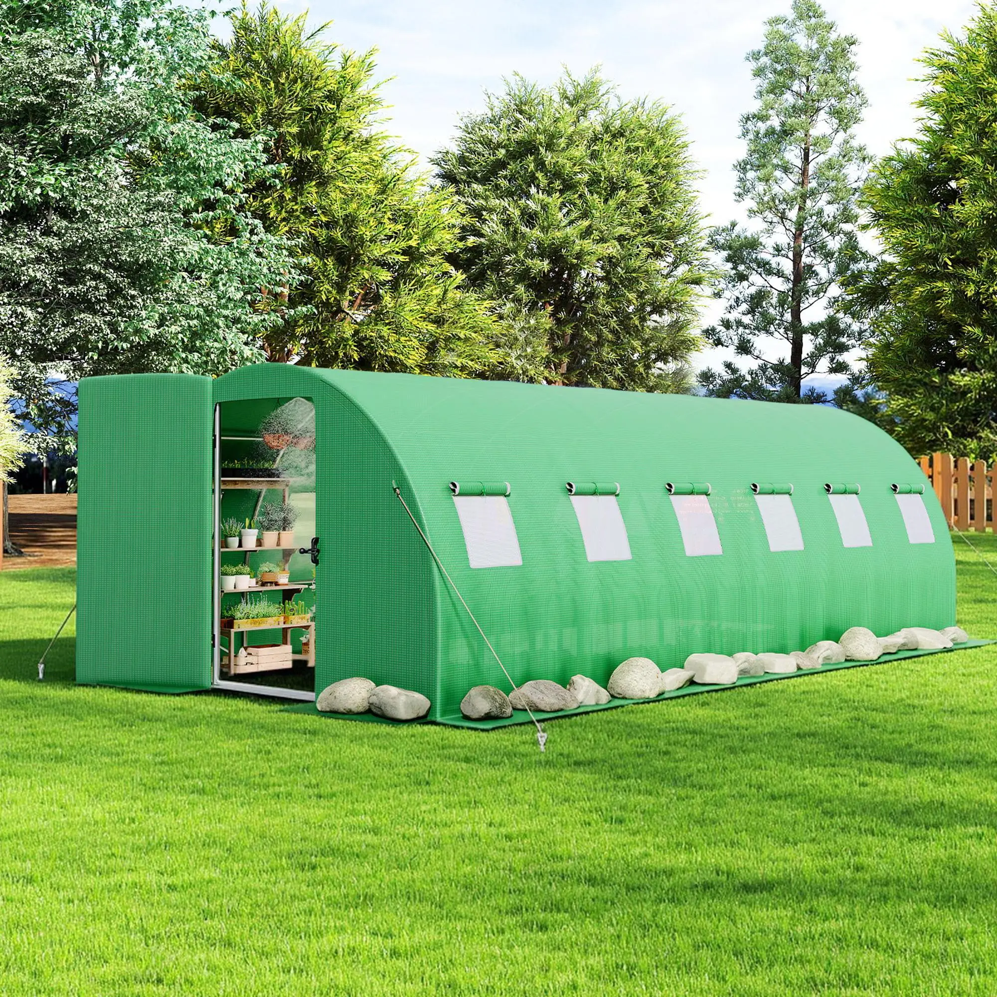VanAcc 10×20 FT/10×30 FT Tunnel Greenhouse with Built-in Sprinkler System, Walk-in Greenhouse for Backyard Gardening, Heavy Duty Galvanized Steel Frame & Waterproof PE Cover, Green #homemakeover