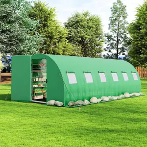 [SummerVibes]VanAcc 10×20 FT/10×30 FT Tunnel Greenhouse with Built-in Sprinkler System, Walk-in Greenhouse for Backyard Gardening, Heavy Duty Galvanized Steel Frame & Waterproof PE Cover, Green