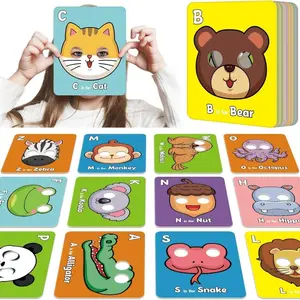 26 Animal Mask Alphabet Flash Cards - Interactive Letter Recognition Game with Uppercase & Lowercase, Double-Sided Giant Learning Cards, Flashcards Learning Alphabet, Fun Educational Activity for Home & Classroom