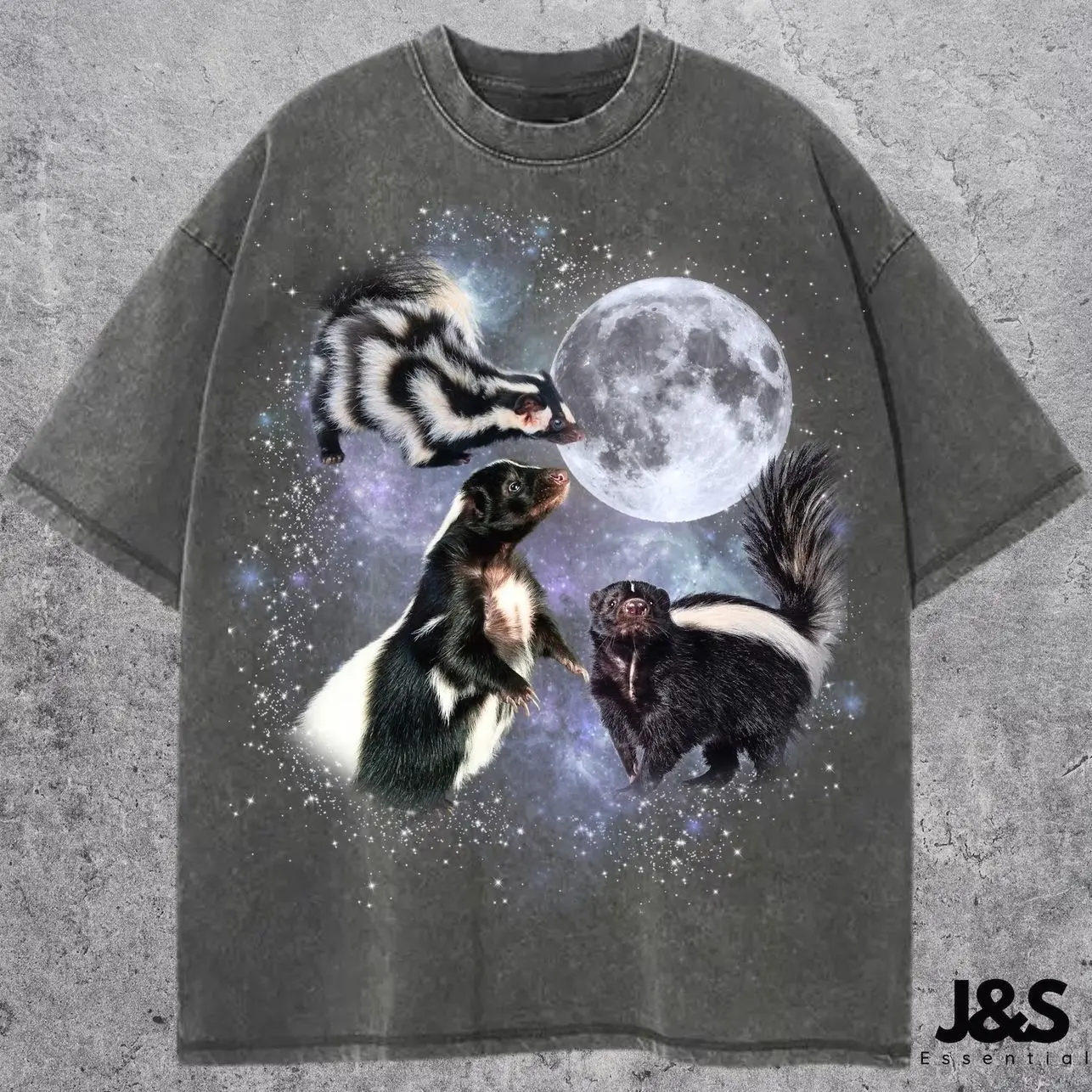 Three Skunk Retro Graphic T-shirts, Vintage Skunk Moon Tshirt, Skunk Lovers, Funny Skunk Tee, Oversized Washed Tee, Silly Gifts, Skunk Gift JOU