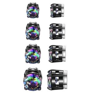OIDEA 4 Pairs Stainless Steel Mini Magnetic Ear Stud Earrings, 5-8mm Cubic Zirconia, Back Clip Non-Pierced Earrings with Magnets Inside for Women, Back Clip Earrings