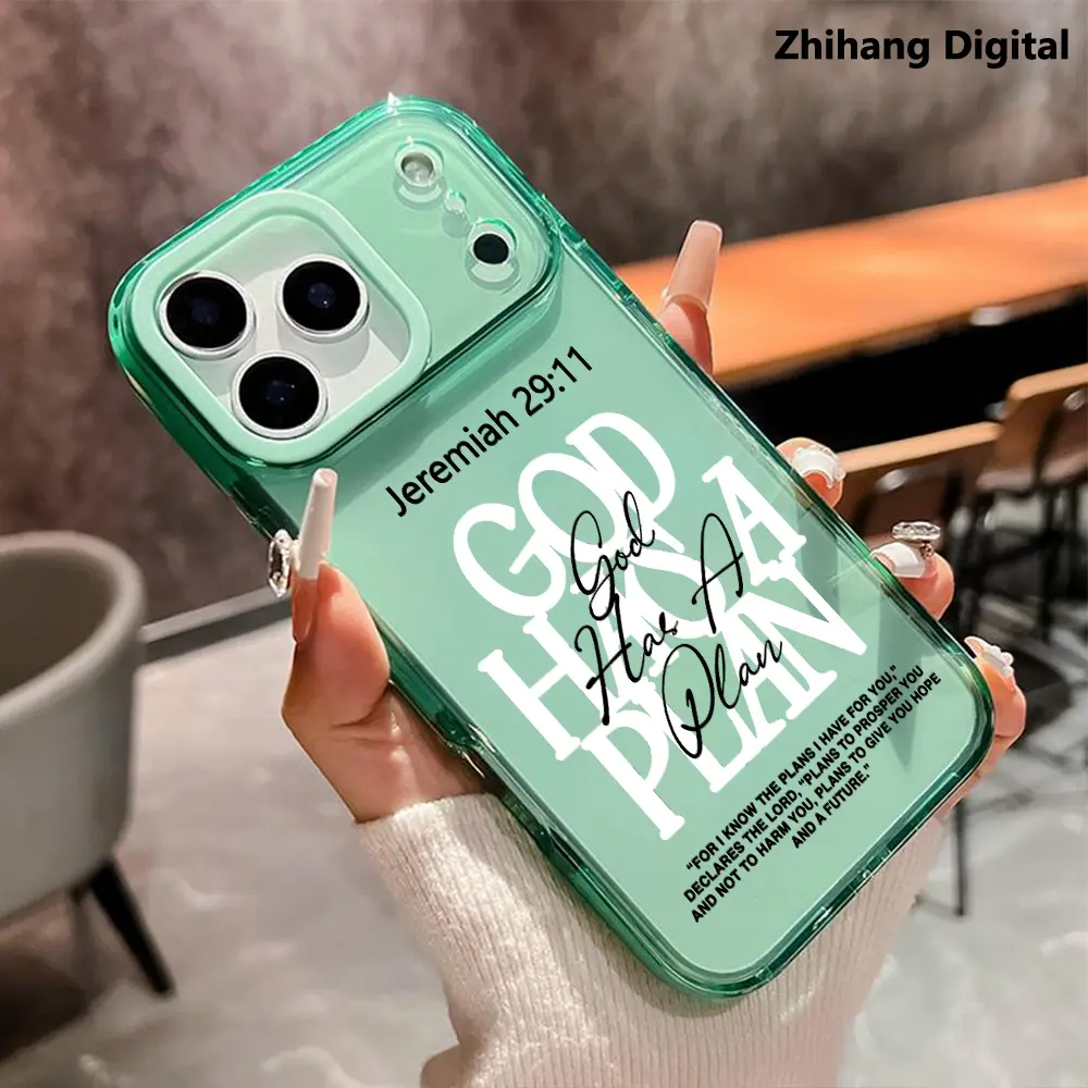 God Has A Plan Print Premium Crystal Phone Case for iPhone 17 Pro Max Air 16 Plus 15 14 13 12 11 Shockproof Non Slip Military-Grade Protection Silicone Cover Cellphone Protective Smartphone Casing