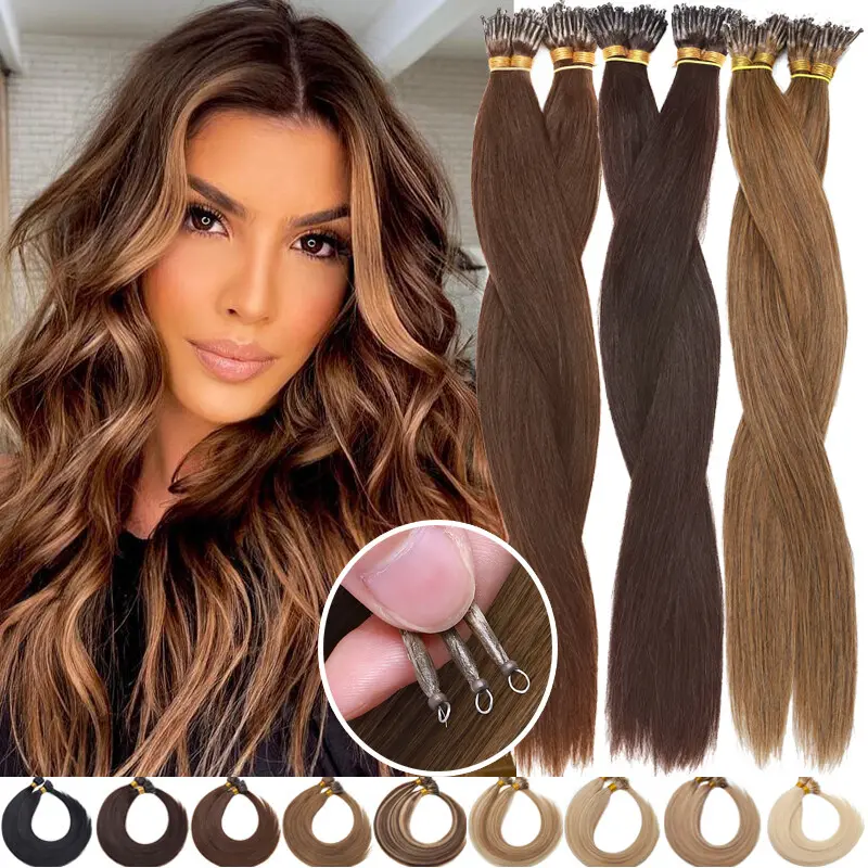 50G/Pack Nano Ring Human Hair Extensions 1g/s For Women Straight Hair 16" 18" 20" 22" 24" Comes with hair extension nano rings