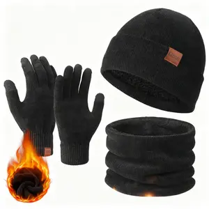 Winter Warm Three-Piece Set Fleece-lined Cold-proof Hat Scarf Gloves Outdoor Windproof Earm-covering Knitted Buffet