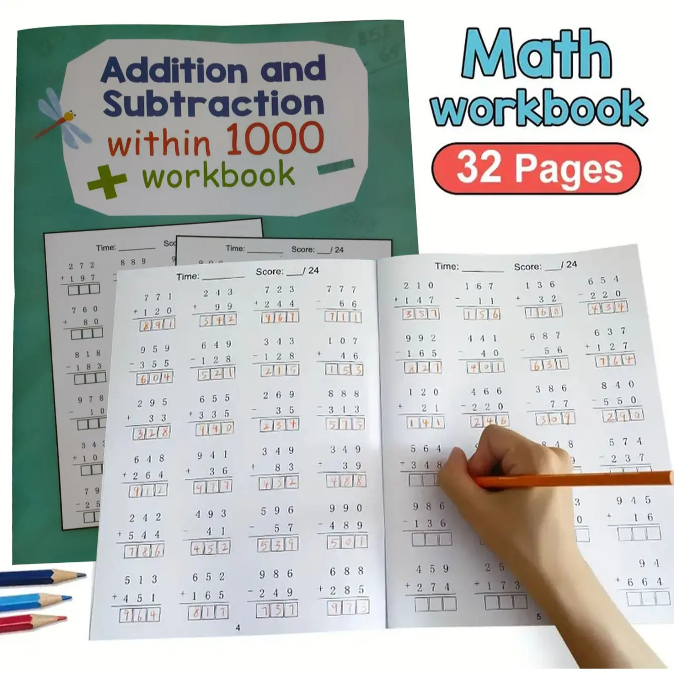 Primary School Math Practice Book, Addition & Subtraction Up to 1000, Ideal for Home Education and Competitions, Study Materials, Elementary School