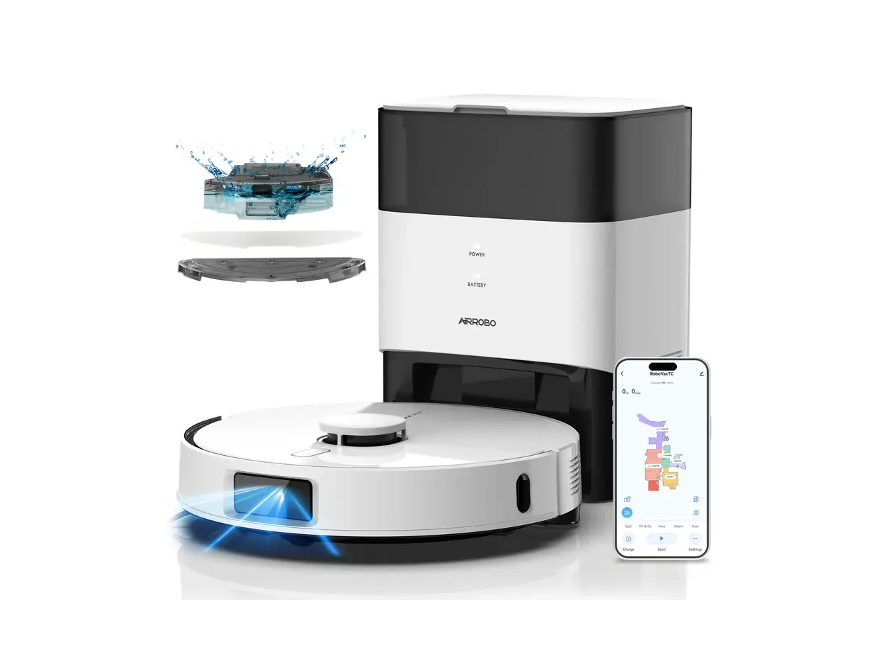 AIRROBO TBT50+ Robot Vacuum and Mop (6000Pa Suction) Ultrasonic Carpet Sensor, 60-Day Self-Cleaning, LiDAR Navigation and Mapping, Voice/App Control, 240min Runtime