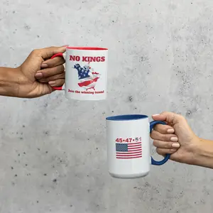 NO KINGS 45•47•51, USA & Canada Accent Coffee Mug (11, 15oz), 51st State Concept with American Flag, Drink-ware for Men and Women, Coffee, Tea, or Other Beverages