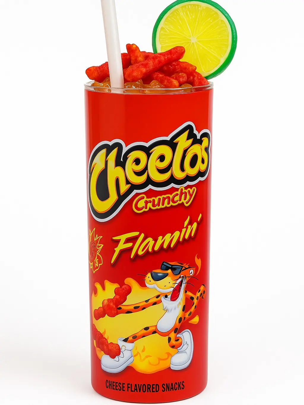 Flamin’ Hot Cheetos 20oz Tumbler With Topper Handmade Custom Cup Unique Flamin’ Hot Cheetos Design Perfect for Cheetos Lovers & Custom Cup Enthusiasts