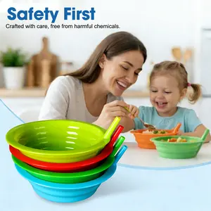 ANJUKE Cereal Bowls with Straws for Kids BPA-Free Plastic | Toddler Sip-A-Bowls with Built-In Straw for Cereal and Soup | Set of 4 Colorful Breakfast Bowls