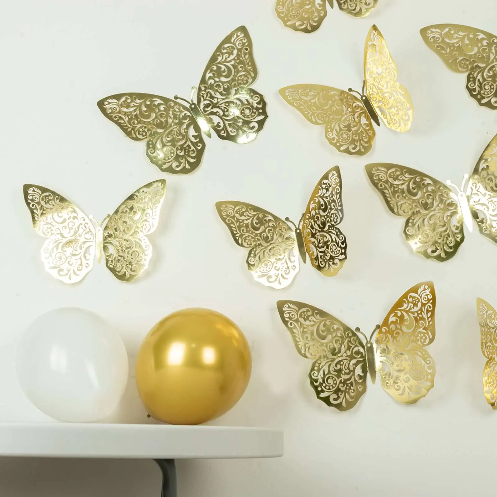 10-Pack Metallic Gold Foil Large 3D Butterfly Wall Stickers - 9"x14" Paper Charger Placemats for Accent Wall, Classroom Use, Home Inspo (Tiles Sticker Decor Alternative), Classroom Decor
