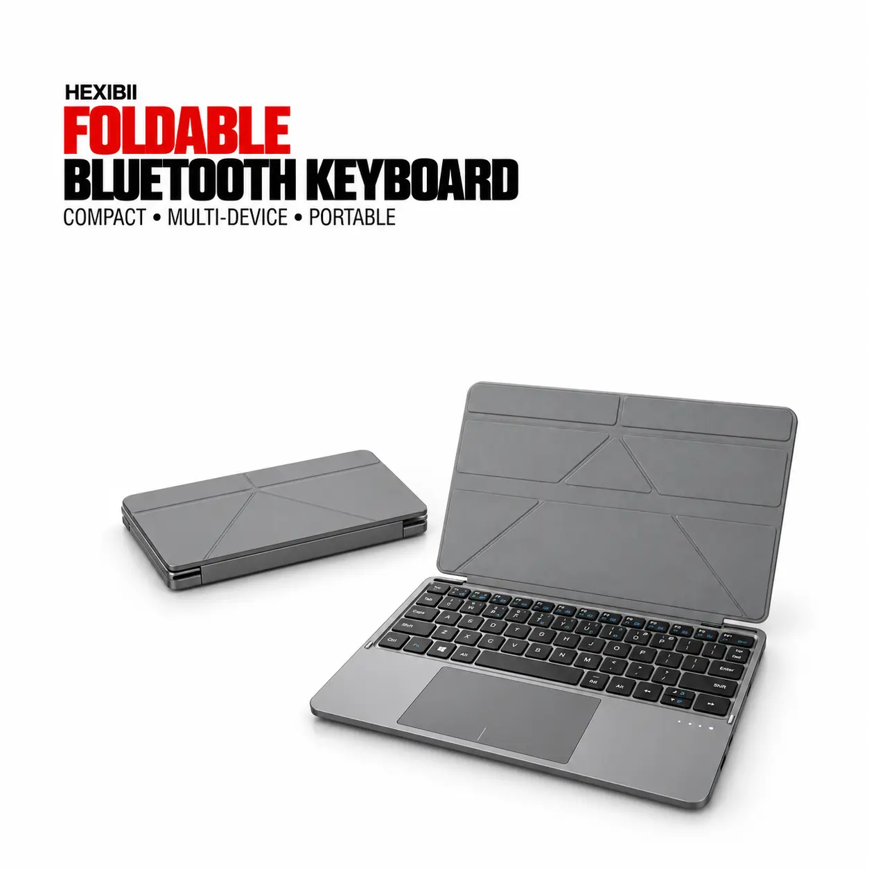 Foldable Bluetooth External Computer Keyboard - Detachable Leather Stand, Compact Ergonomic Design, Flexible, Touch Typing Mini, Compatible with Tablets & Multi-Devices, Gift, Tablet Keyboards