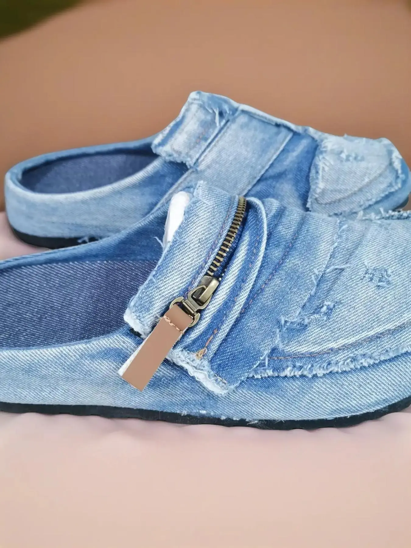 Men 's leisure walking shoes, denim style woven semi-slippers, Slip On Clogs Mules