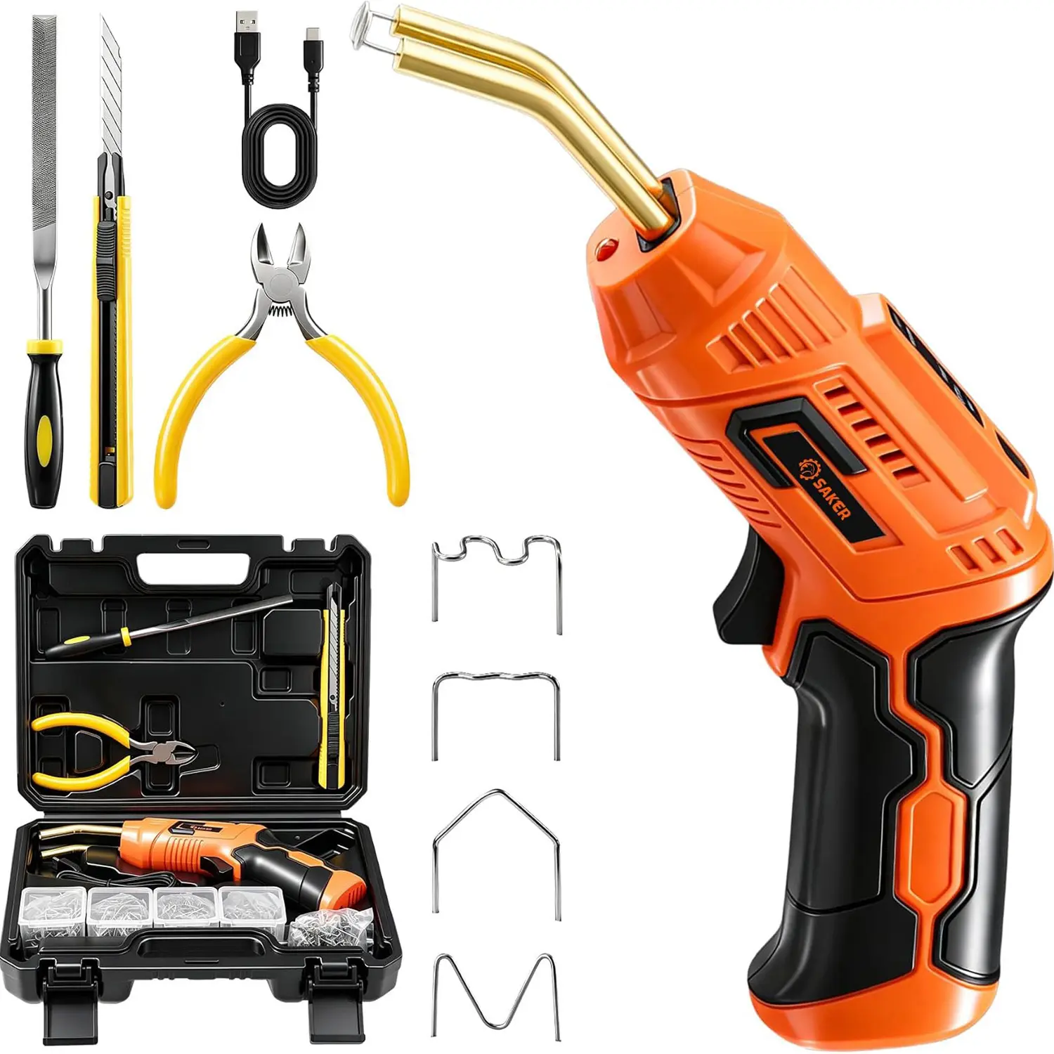 Saker Cordless Plastic Welder Kit | 3 Temperature Modes USB-C Fast Charge | Cordless Freedom, Auto Shut-Off, 3s Rapid Heating, Overheat Protection, Ideal for Auto Bumper & Home Plastic Repair