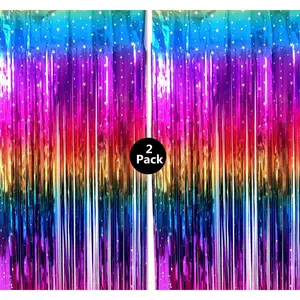 Rainbow Tinsel Foil Fringe Curtains 2 Pack Rainbow Party Decorations 3.3x6.6ft Metallic Streamers for Birthday Wedding Engagement Graduation  Shower Photo Booth Props Backdrop