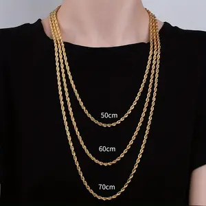 Twisted Rope Chain Necklace 14K Gold Plated Stainless Steel 7mm 16-30 Inch Link Jewelry Gifts
